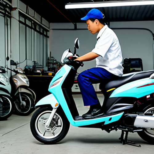 Home 14 **
A confident auto mechanic in a clean, modern Hanoi repair shop. He is wearing a professional uniform, fully clothed, inspecting the engine of a Honda scooter. Tools are neatly organized in the background. Safe for work, appropriate content, perfect anatomy, professional setting, family-friendly. High detail, realistic lighting.
**
