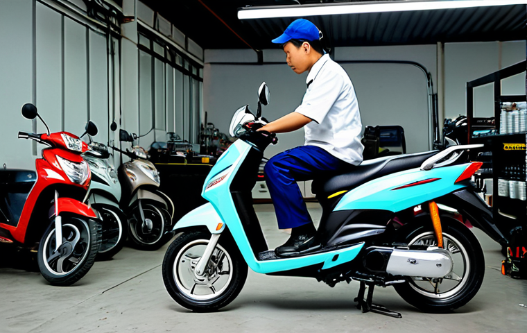 **

A confident auto mechanic in a clean, modern Hanoi repair shop. He is wearing a professional uniform, fully clothed, inspecting the engine of a Honda scooter. Tools are neatly organized in the background. Safe for work, appropriate content, perfect anatomy, professional setting, family-friendly. High detail, realistic lighting.

**